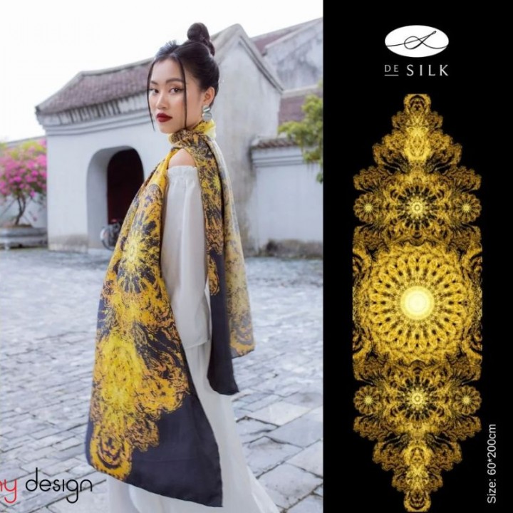 Khăn lụa dài Gold Gilding vàng nền đen